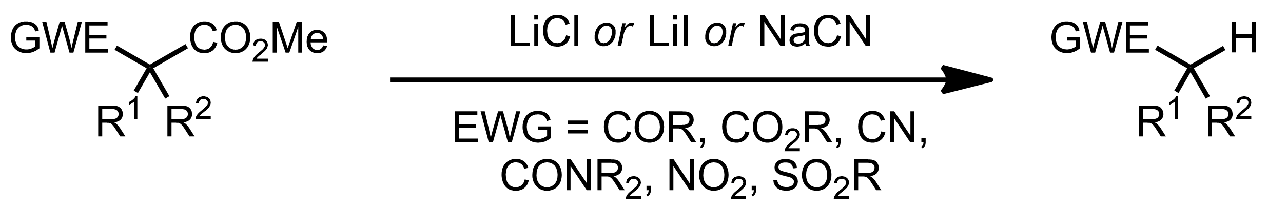 Schematic representation of the Krapcho Decarboxylation.